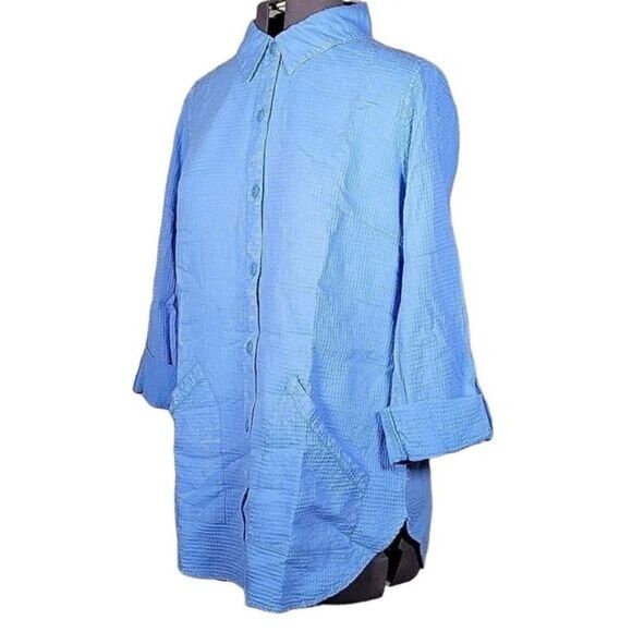 NWOT Denim & Co Waffle Button Front Collared Tunic Sz S - Picture 2 of 11